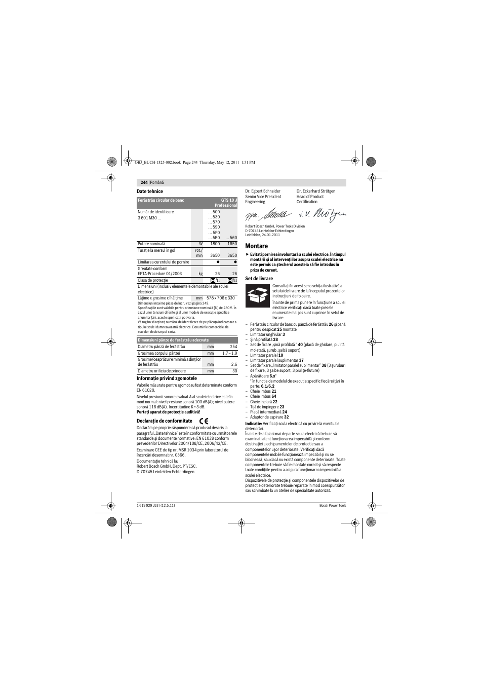 Montare | Bosch GTS 10 J Professional User Manual | Page 244 / 355