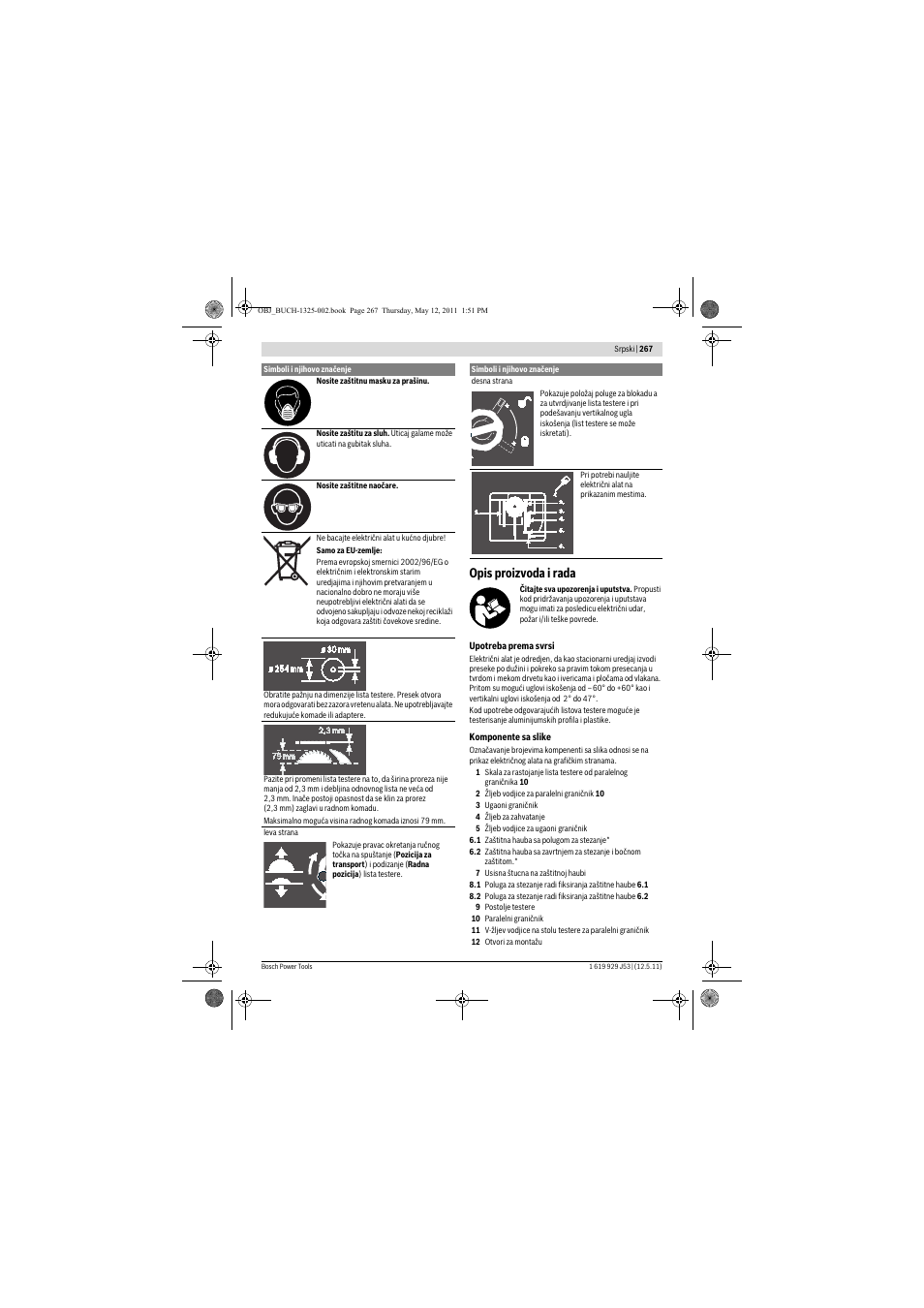 Opis proizvoda i rada | Bosch GTS 10 J Professional User Manual | Page 267 / 355