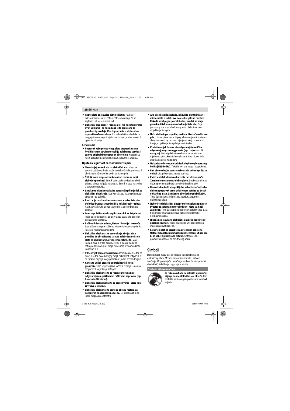 Simboli | Bosch GTS 10 J Professional User Manual | Page 288 / 355