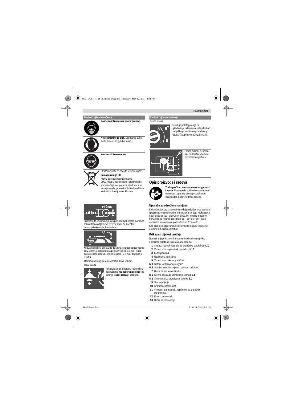 Opis proizvoda i radova | Bosch GTS 10 J Professional User Manual | Page 289 / 355