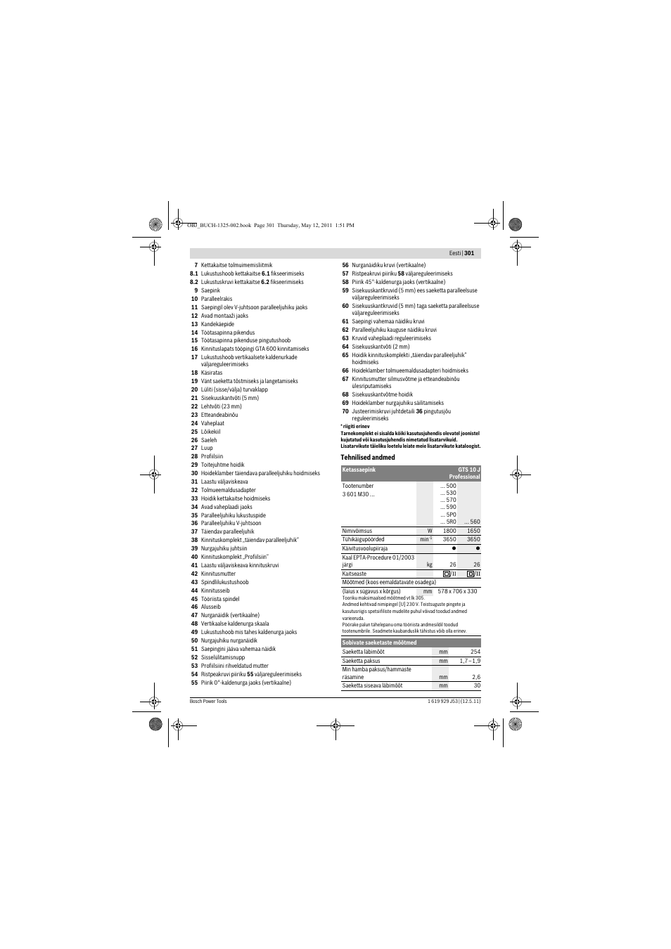 Bosch GTS 10 J Professional User Manual | Page 301 / 355