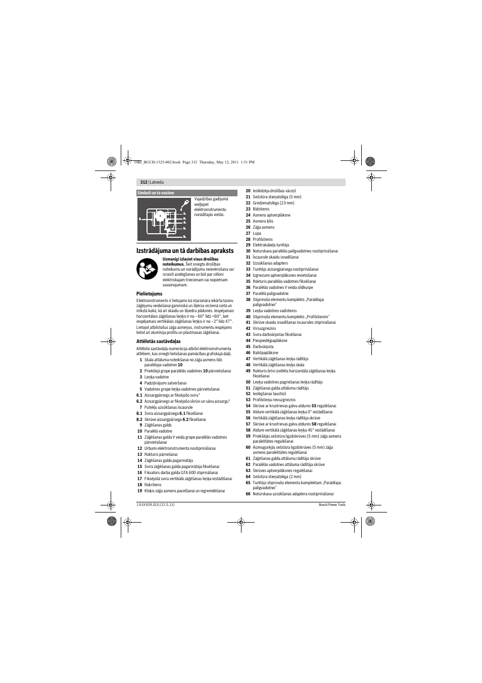 Izstrādājuma un tā darbības apraksts | Bosch GTS 10 J Professional User Manual | Page 312 / 355