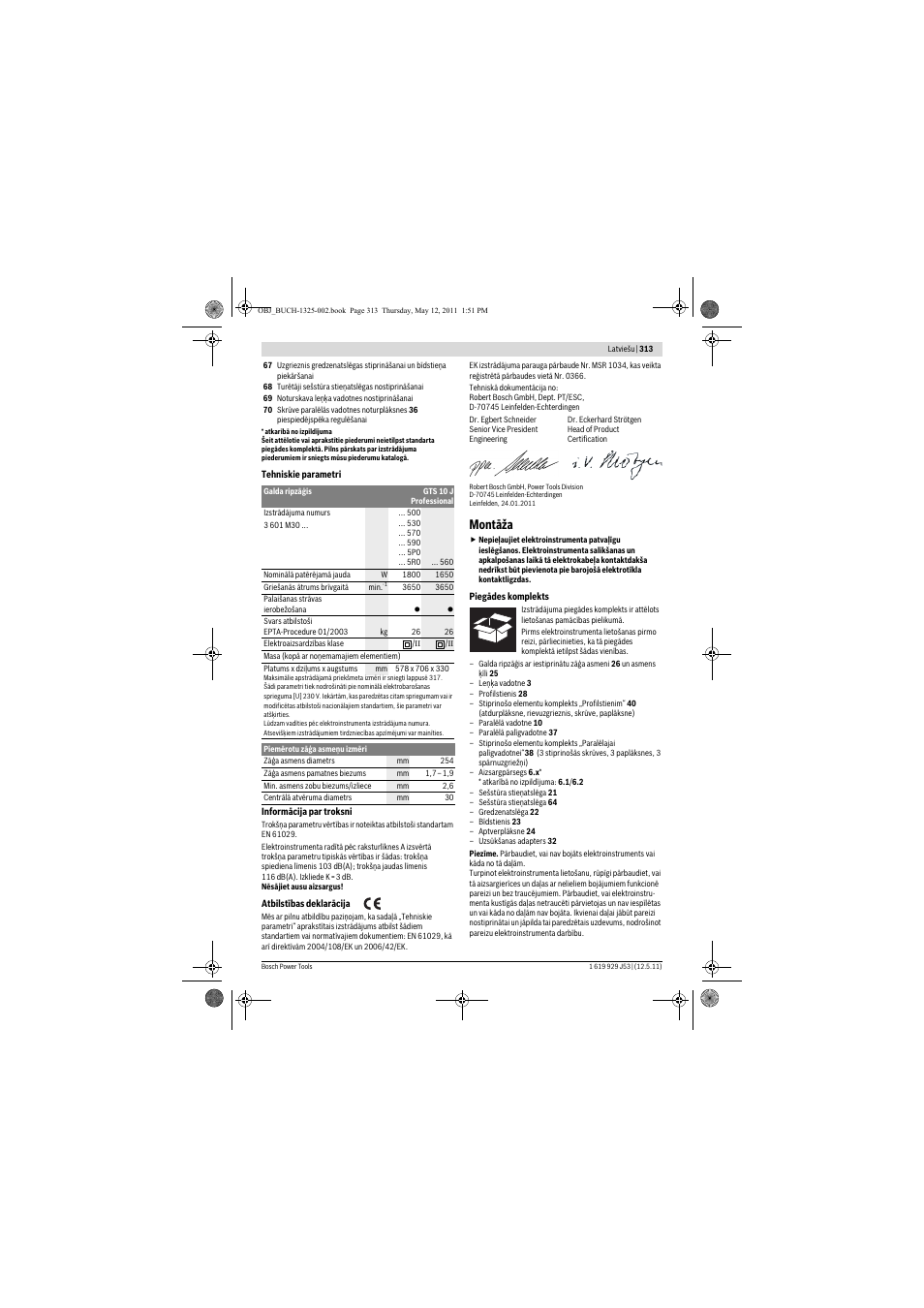 Montāža | Bosch GTS 10 J Professional User Manual | Page 313 / 355