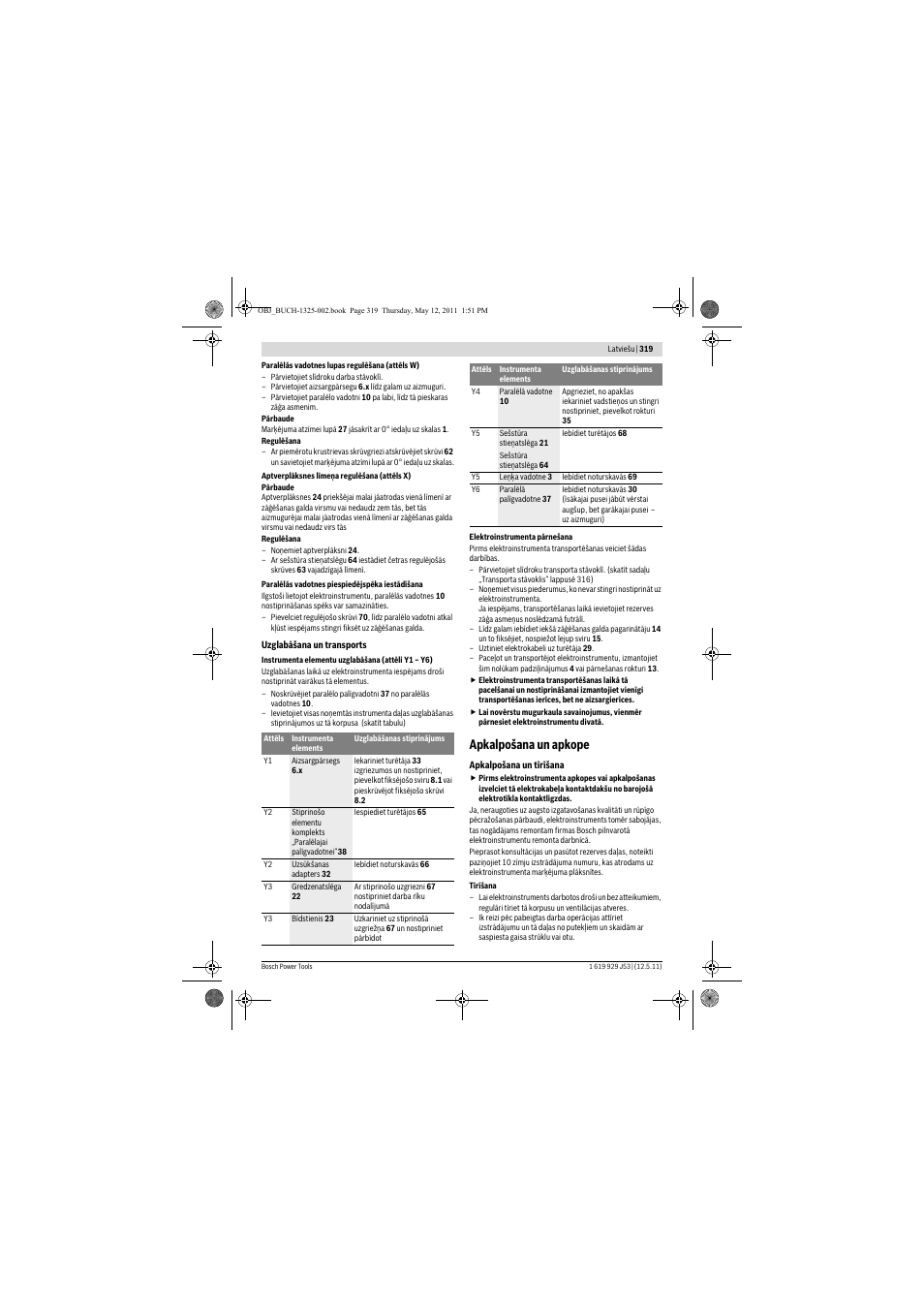 Apkalpošana un apkope | Bosch GTS 10 J Professional User Manual | Page 319 / 355