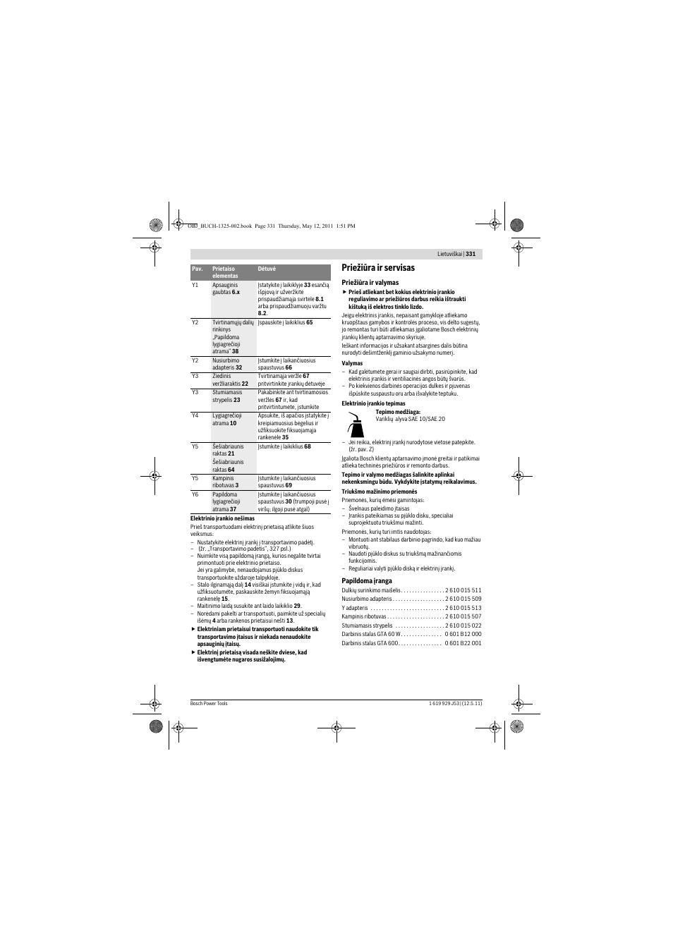 Priežiūra ir servisas | Bosch GTS 10 J Professional User Manual | Page 331 / 355