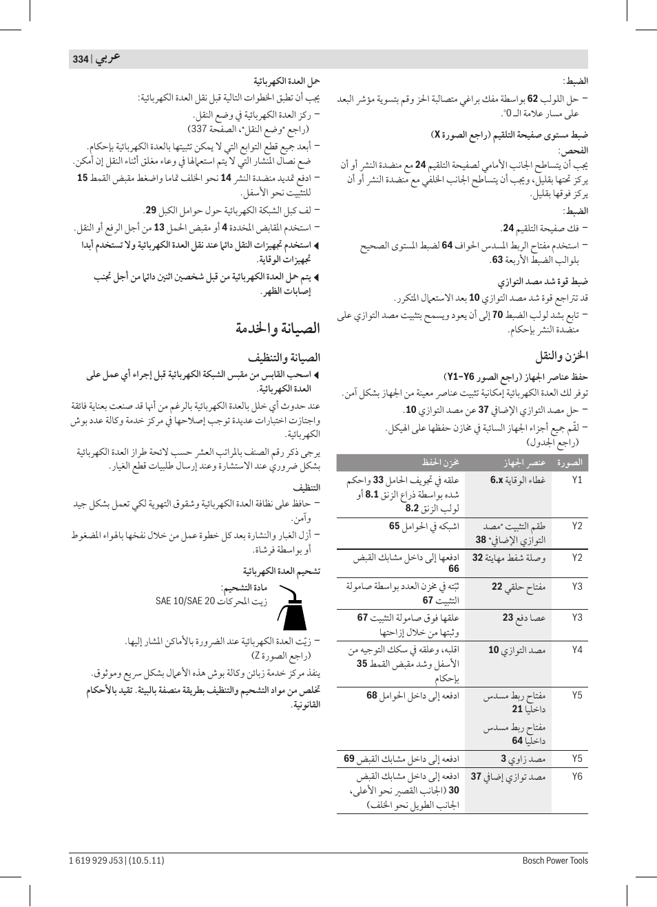 ﺔﻣﺪﳋﺍﻭ ﺔﻧﺎﻴﺼﻟﺍ, ﻲﺑﺮﻋ | Bosch GTS 10 J Professional User Manual | Page 334 / 355