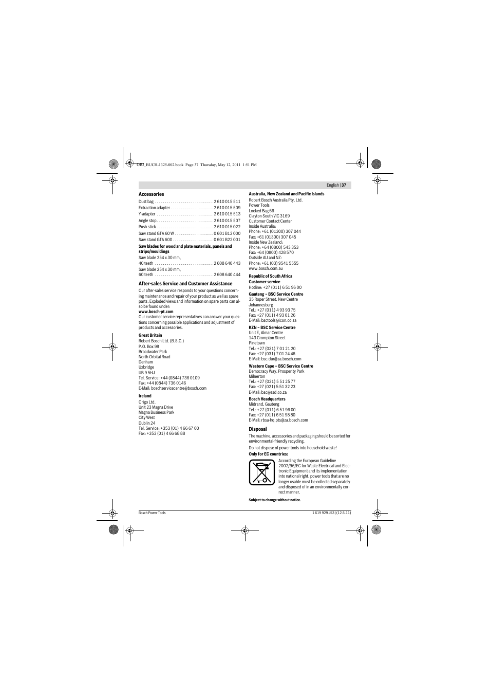 Bosch GTS 10 J Professional User Manual | Page 37 / 355