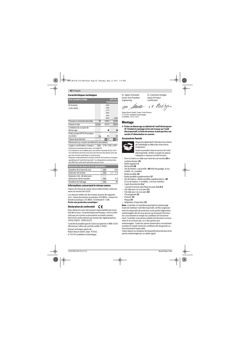 Montage | Bosch GTS 10 J Professional User Manual | Page 42 / 355
