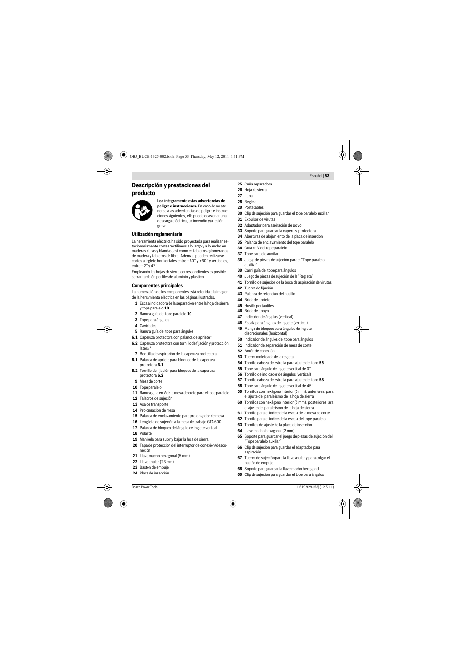 Descripción y prestaciones del producto | Bosch GTS 10 J Professional User Manual | Page 53 / 355