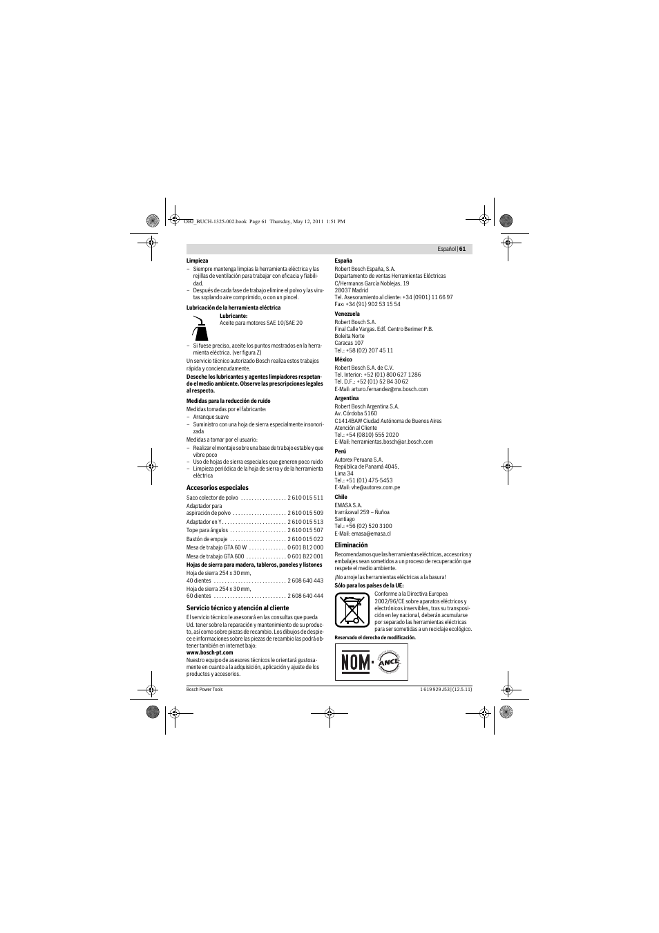 Bosch GTS 10 J Professional User Manual | Page 61 / 355