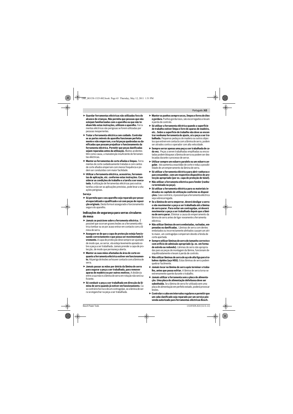 Bosch GTS 10 J Professional User Manual | Page 63 / 355