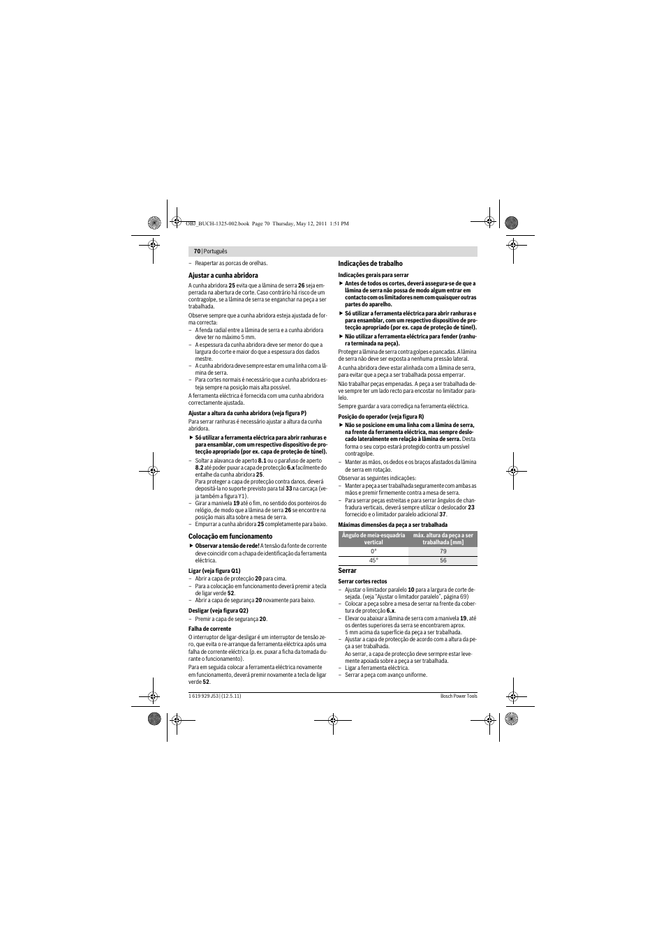 Bosch GTS 10 J Professional User Manual | Page 70 / 355