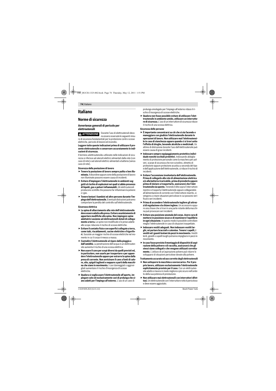 Italiano, Norme di sicurezza | Bosch GTS 10 J Professional User Manual | Page 74 / 355