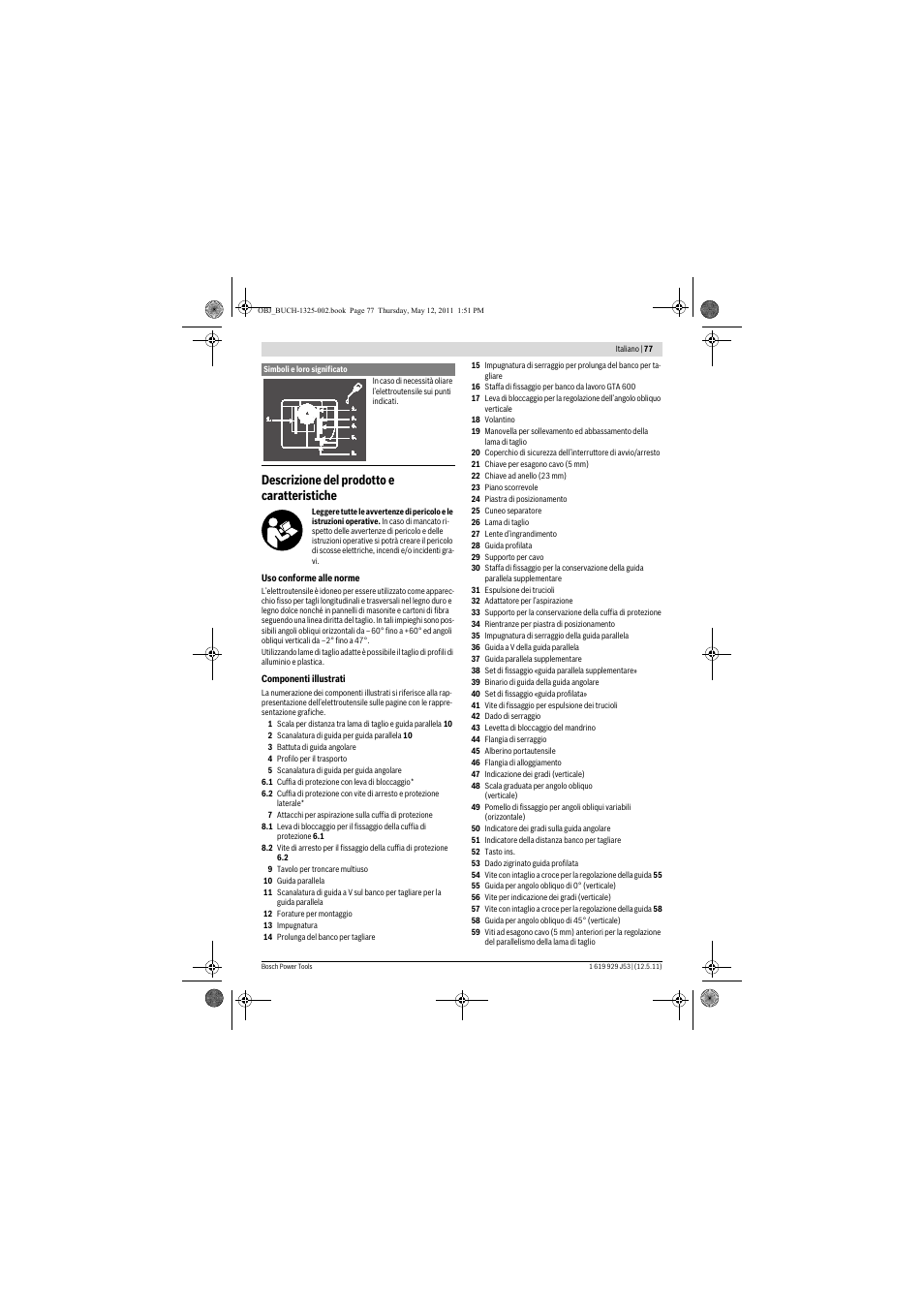 Descrizione del prodotto e caratteristiche | Bosch GTS 10 J Professional User Manual | Page 77 / 355