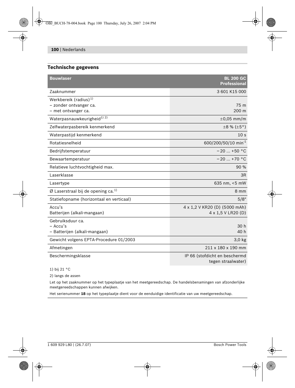 Bosch BL 200 GC Professional User Manual | Page 100 / 419