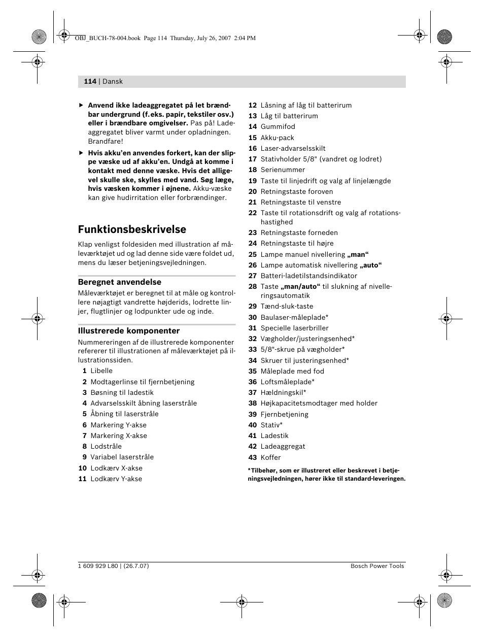 Funktionsbeskrivelse | Bosch BL 200 GC Professional User Manual | Page 114 / 419