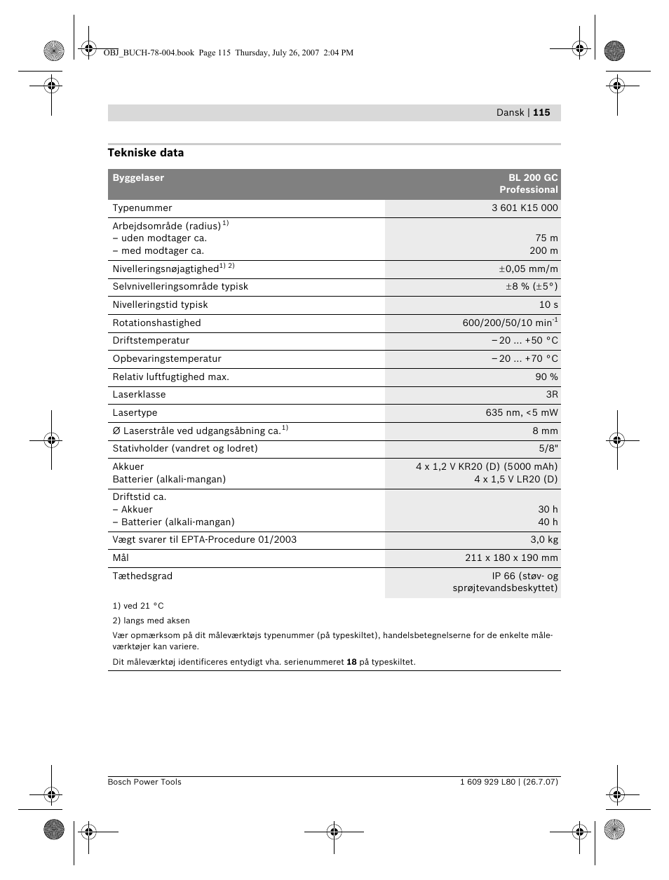 Bosch BL 200 GC Professional User Manual | Page 115 / 419