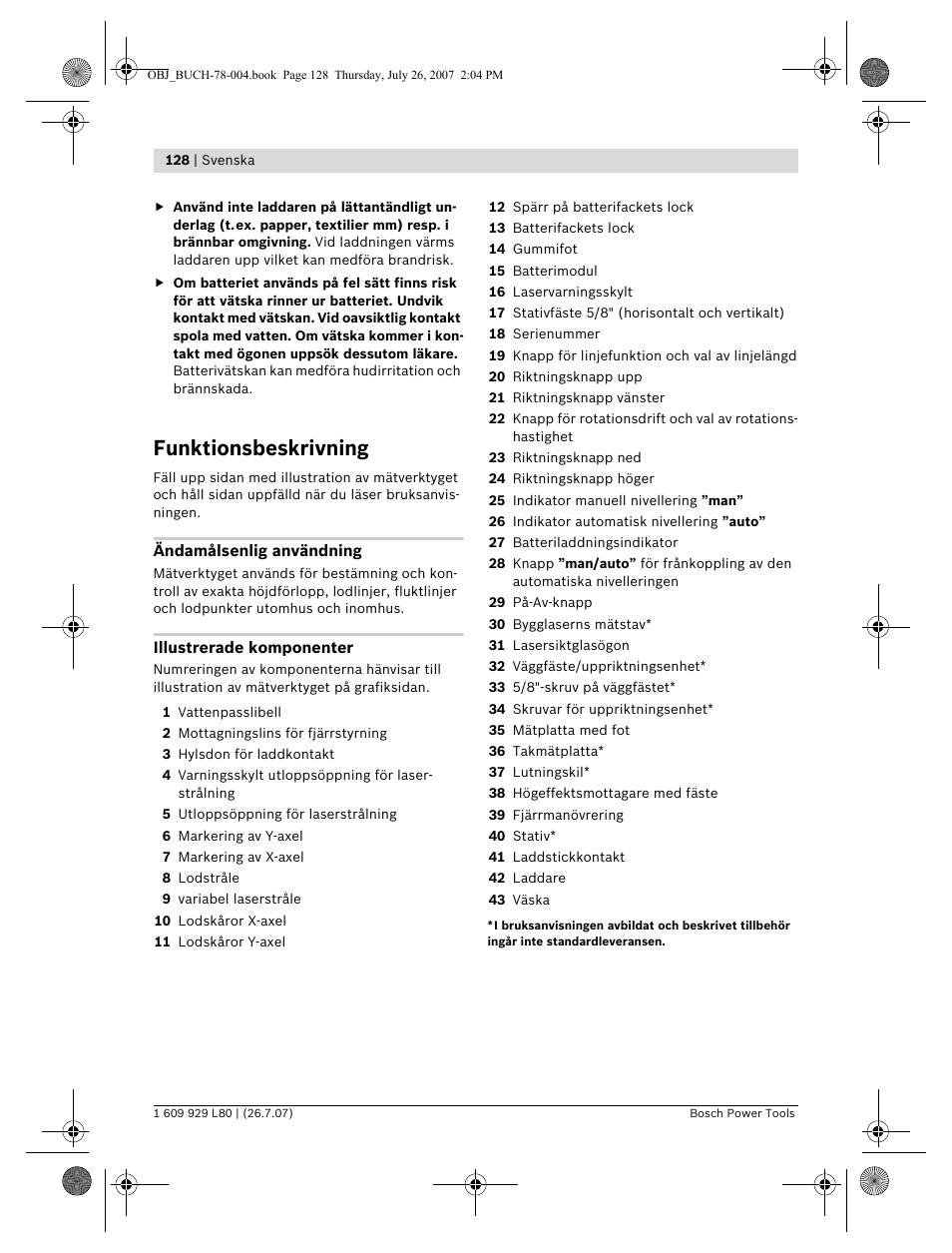 Funktionsbeskrivning | Bosch BL 200 GC Professional User Manual | Page 128 / 419