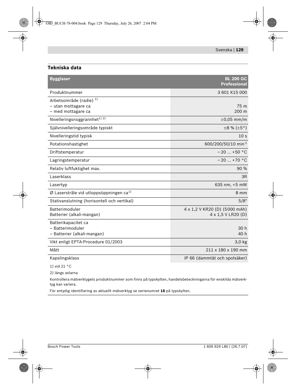 Bosch BL 200 GC Professional User Manual | Page 129 / 419