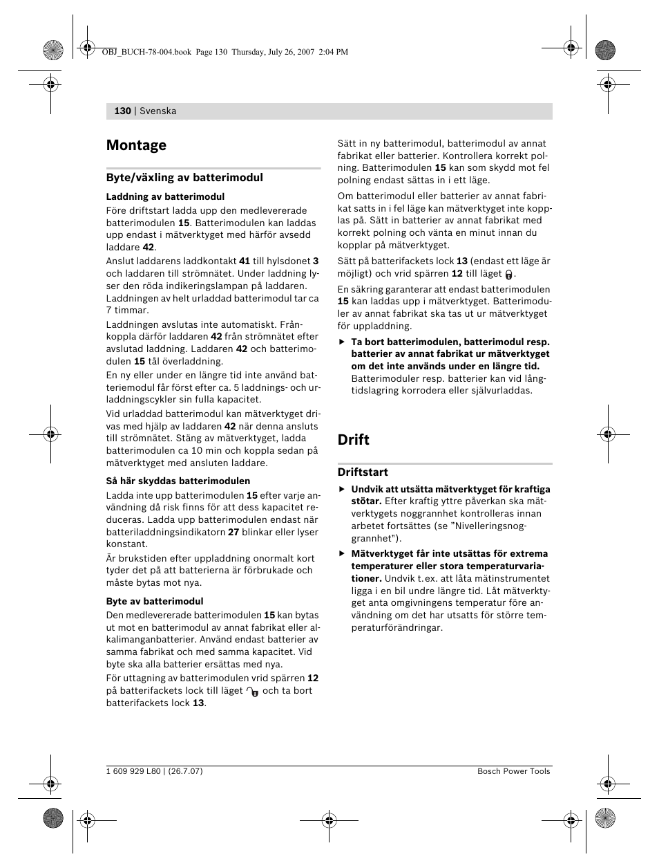 Montage, Drift | Bosch BL 200 GC Professional User Manual | Page 130 / 419