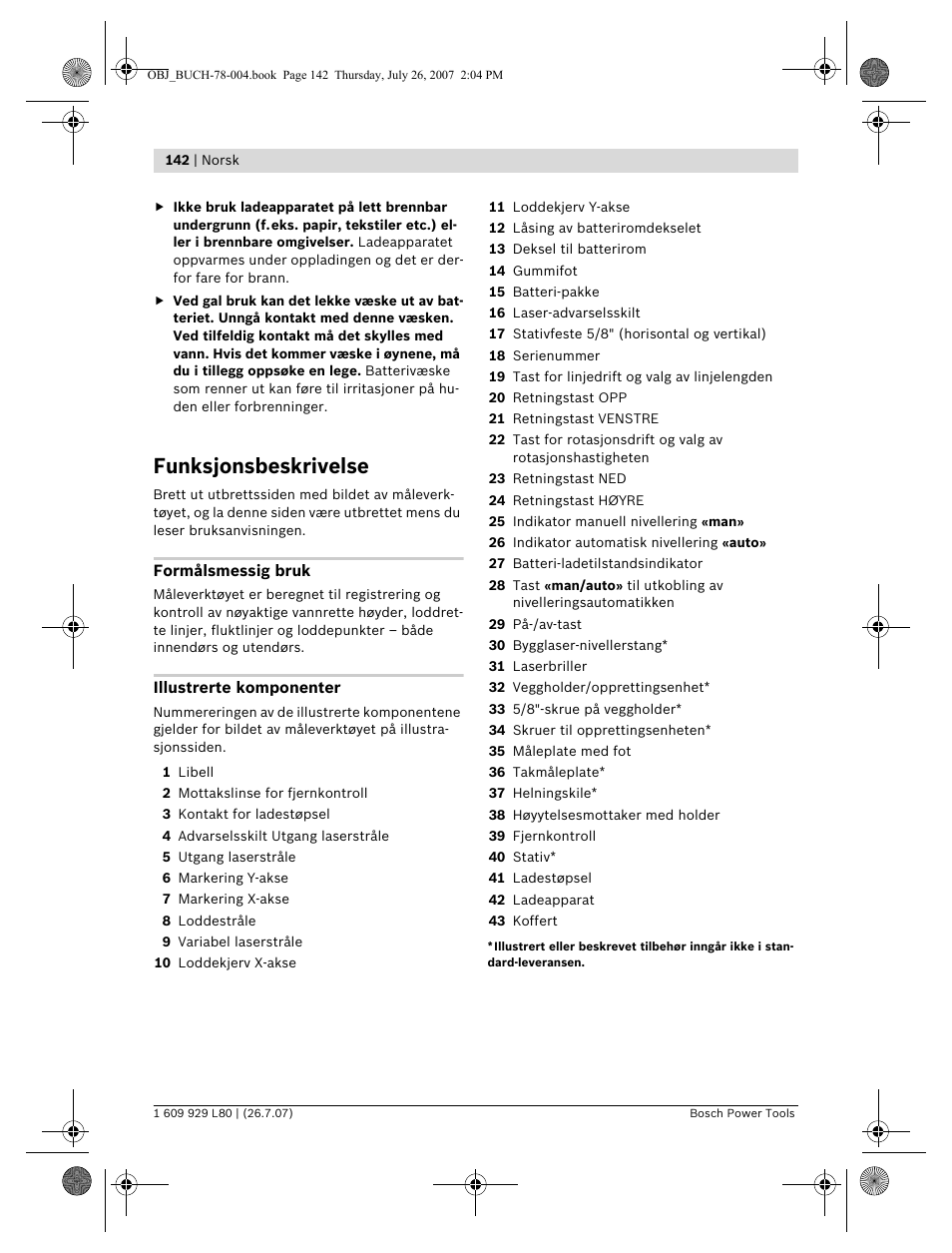 Funksjonsbeskrivelse | Bosch BL 200 GC Professional User Manual | Page 142 / 419