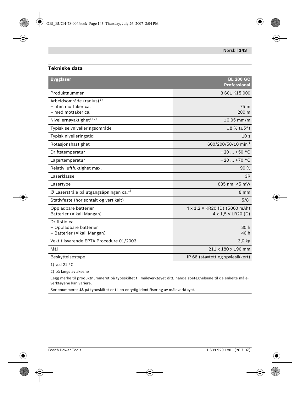 Bosch BL 200 GC Professional User Manual | Page 143 / 419