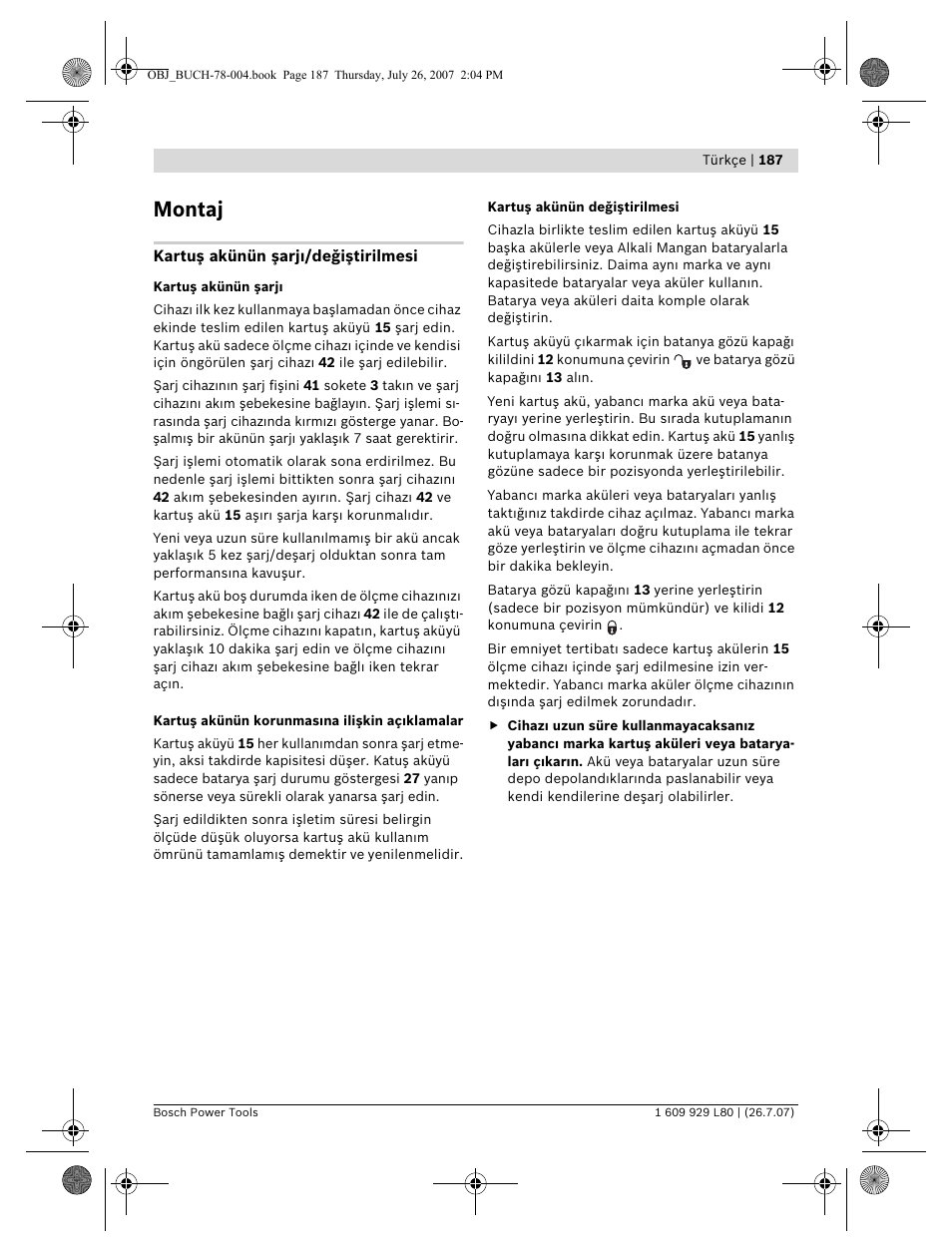 Montaj | Bosch BL 200 GC Professional User Manual | Page 187 / 419