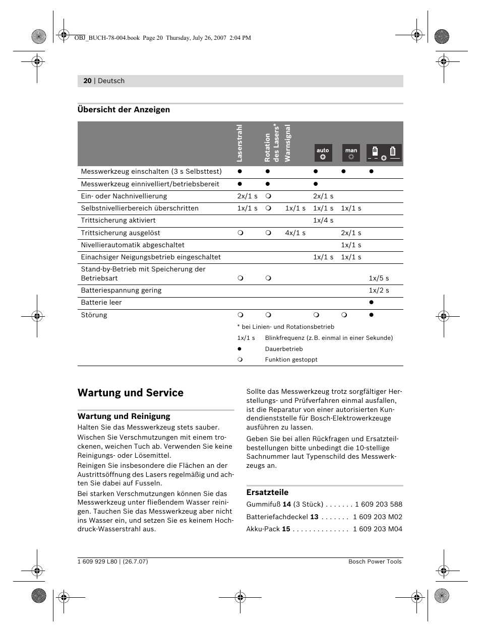 Wartung und service | Bosch BL 200 GC Professional User Manual | Page 20 / 419