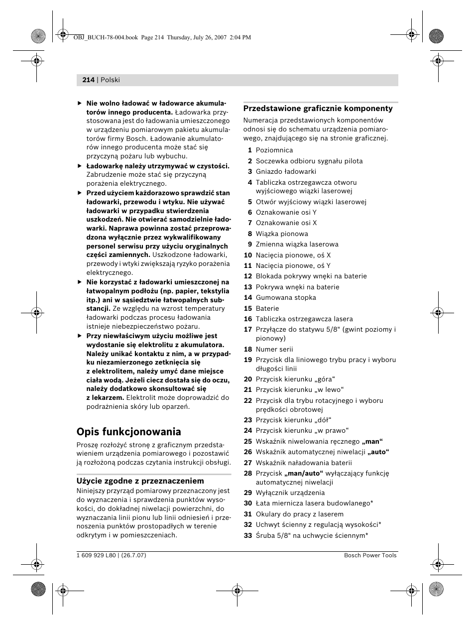 Opis funkcjonowania | Bosch BL 200 GC Professional User Manual | Page 214 / 419