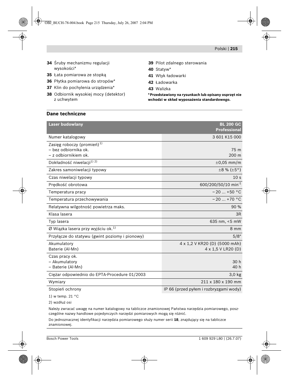 Bosch BL 200 GC Professional User Manual | Page 215 / 419