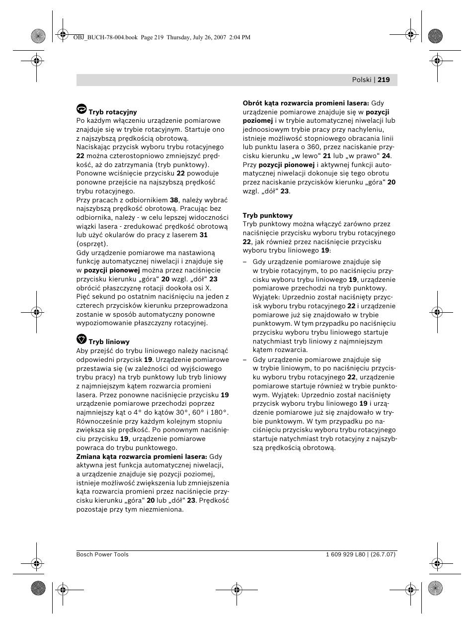 Bosch BL 200 GC Professional User Manual | Page 219 / 419