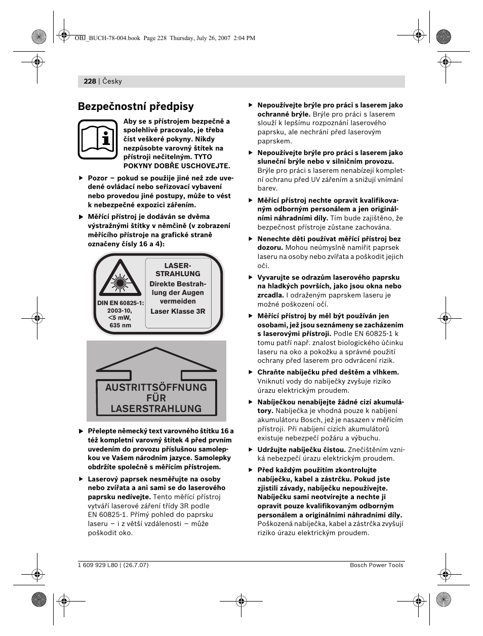 Bezpečnostní předpisy, Austrittsöffnung für laserstrahlung | Bosch BL 200 GC Professional User Manual | Page 228 / 419