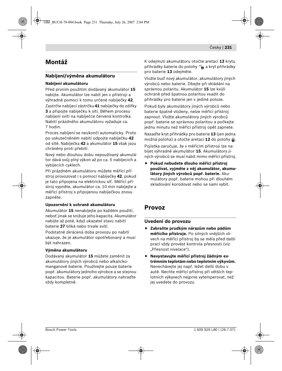 Montáž, Provoz | Bosch BL 200 GC Professional User Manual | Page 231 / 419