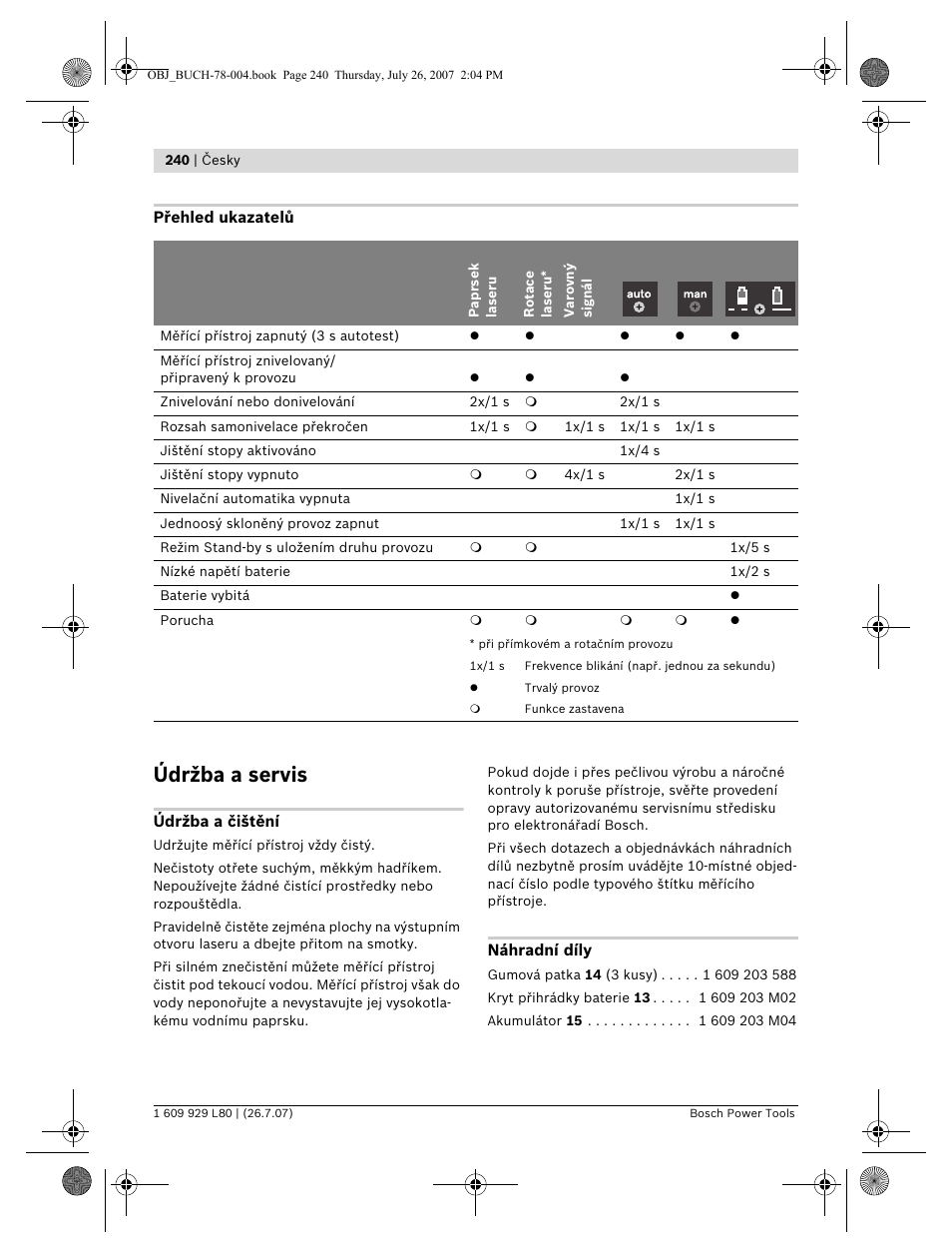 Údržba a servis | Bosch BL 200 GC Professional User Manual | Page 240 / 419