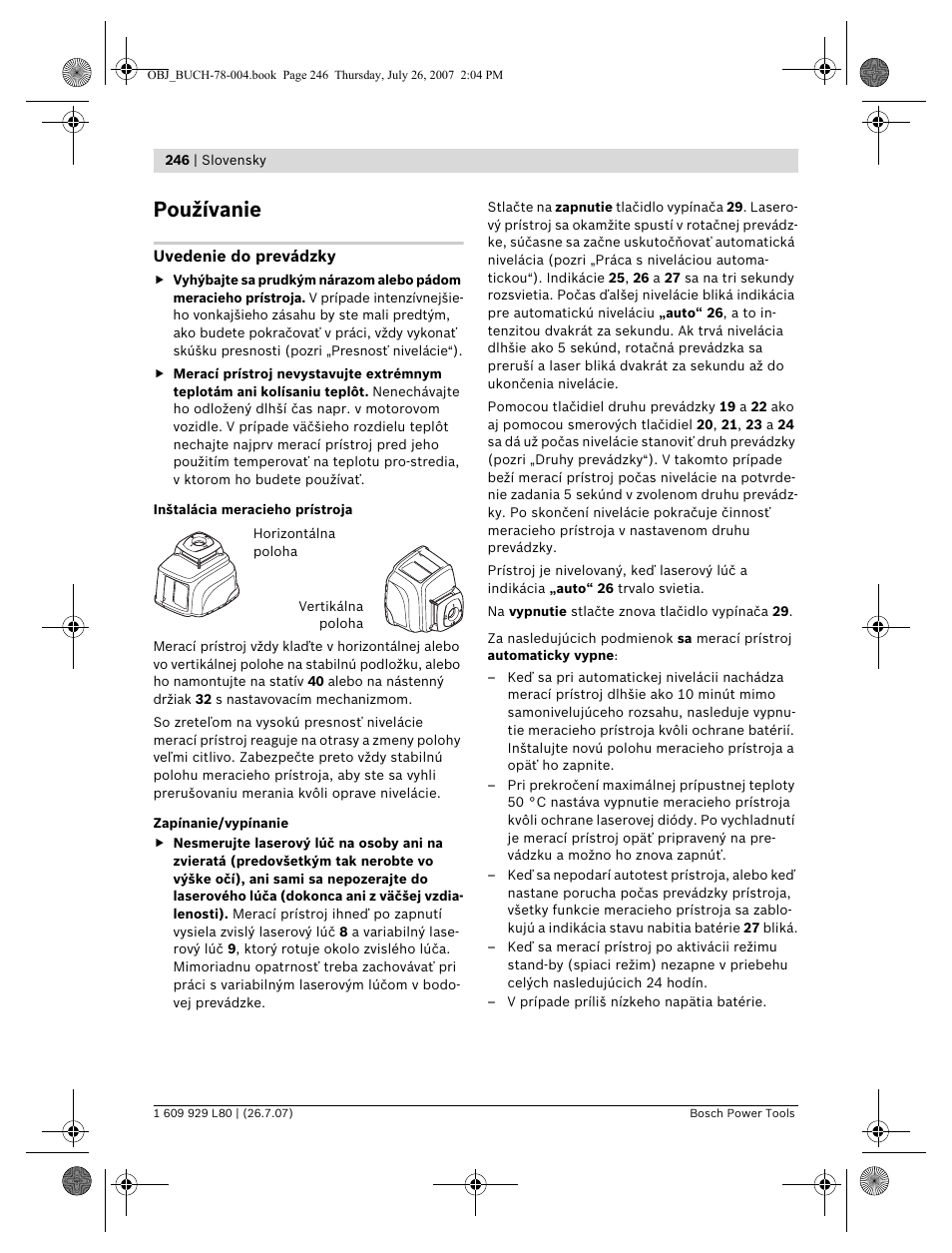 Používanie | Bosch BL 200 GC Professional User Manual | Page 246 / 419