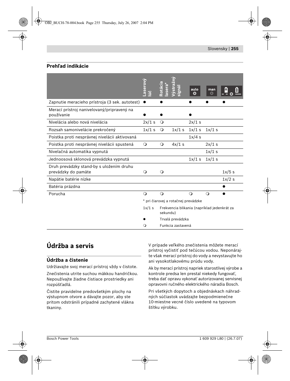 Údržba a servis | Bosch BL 200 GC Professional User Manual | Page 255 / 419