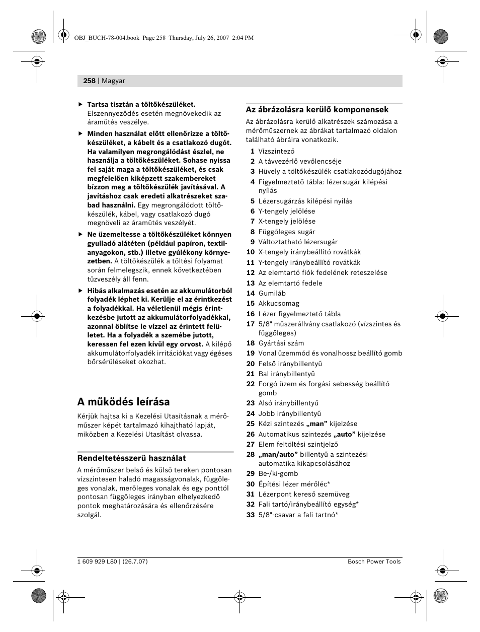 A működés leírása | Bosch BL 200 GC Professional User Manual | Page 258 / 419