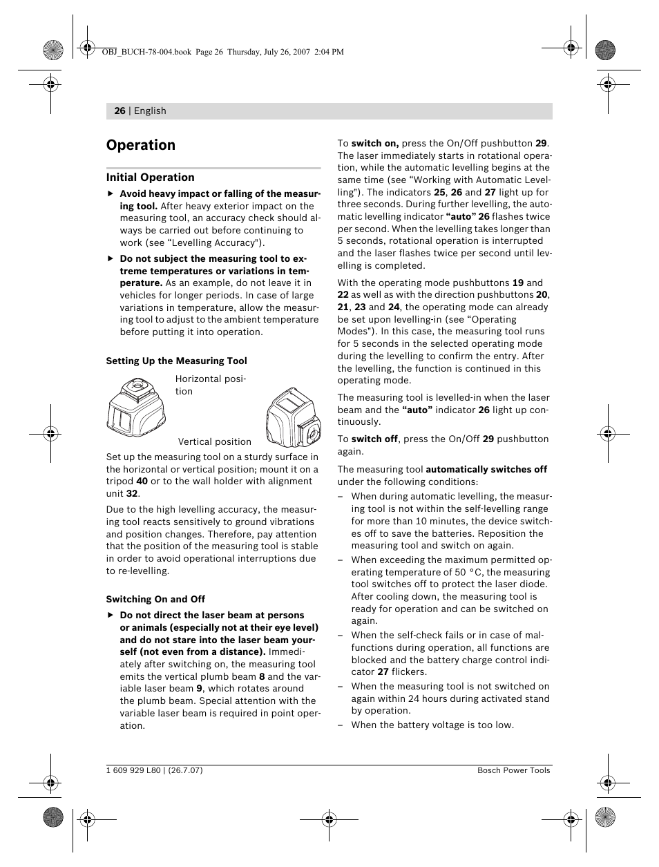 Operation | Bosch BL 200 GC Professional User Manual | Page 26 / 419