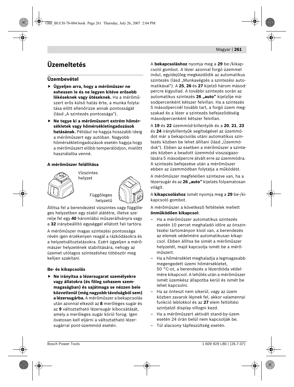 Üzemeltetés | Bosch BL 200 GC Professional User Manual | Page 261 / 419