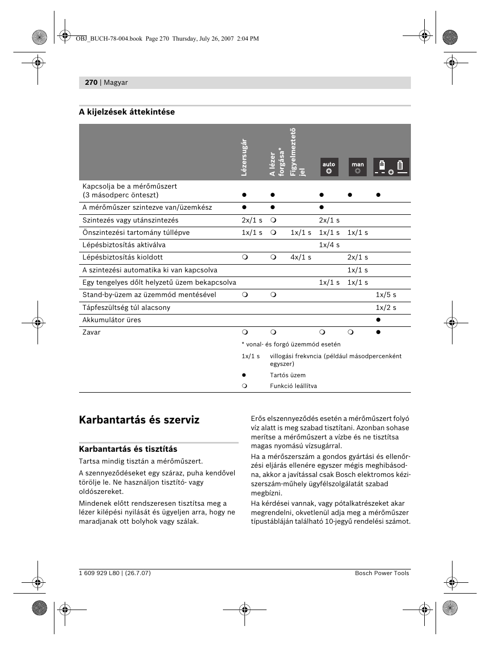 Karbantartás és szerviz | Bosch BL 200 GC Professional User Manual | Page 270 / 419