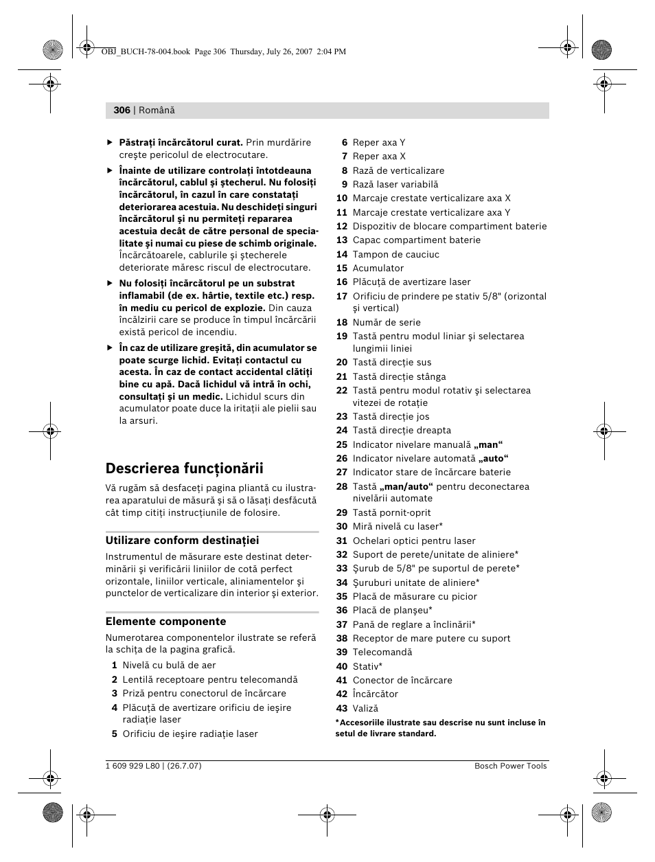 Descrierea funcţionării | Bosch BL 200 GC Professional User Manual | Page 306 / 419