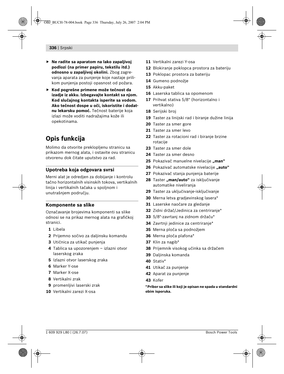 Opis funkcija | Bosch BL 200 GC Professional User Manual | Page 336 / 419