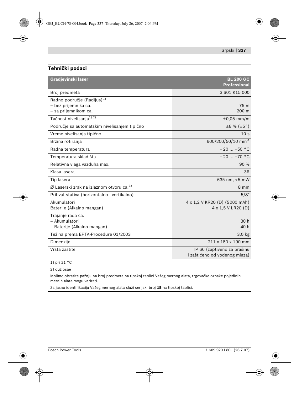 Bosch BL 200 GC Professional User Manual | Page 337 / 419