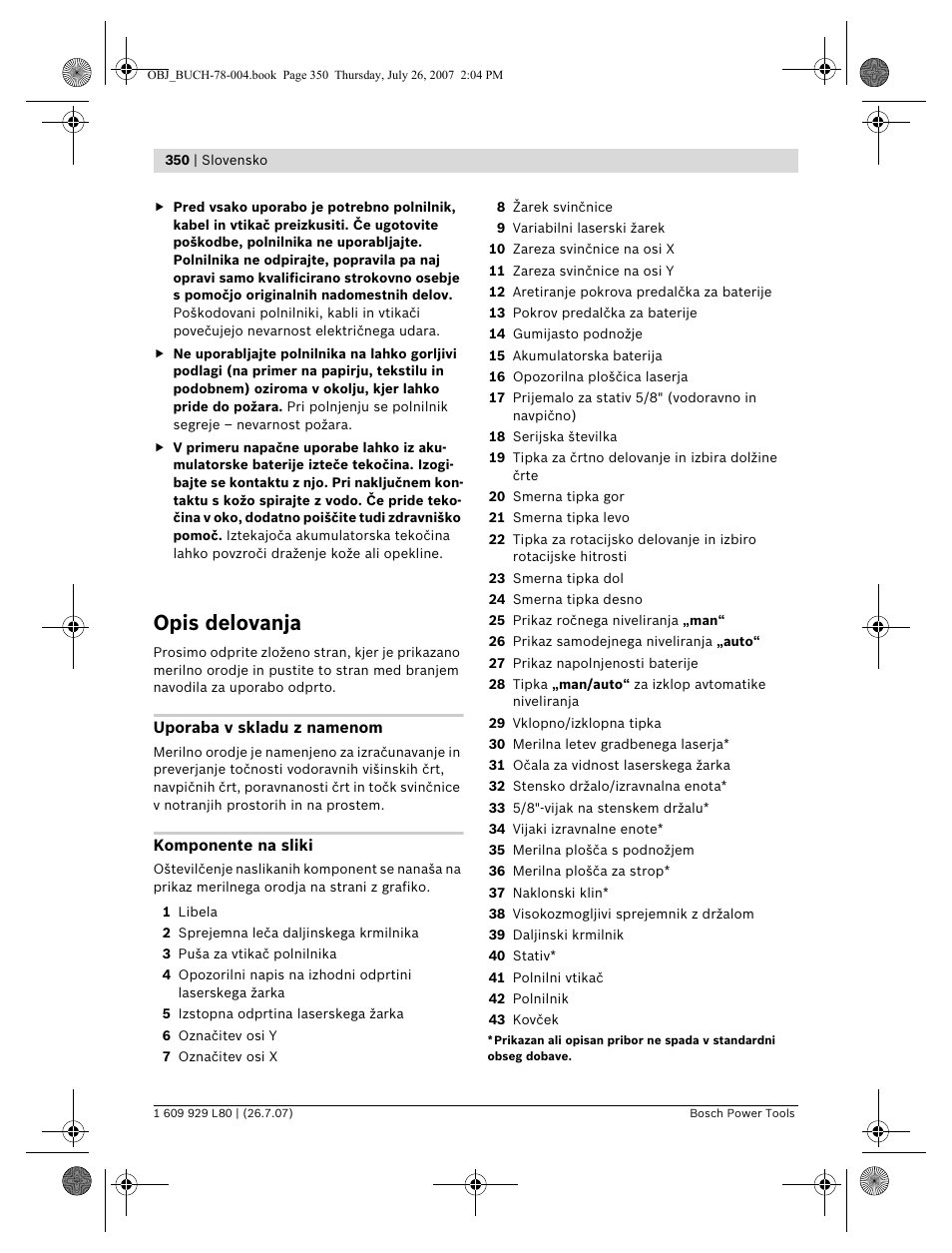 Opis delovanja | Bosch BL 200 GC Professional User Manual | Page 350 / 419