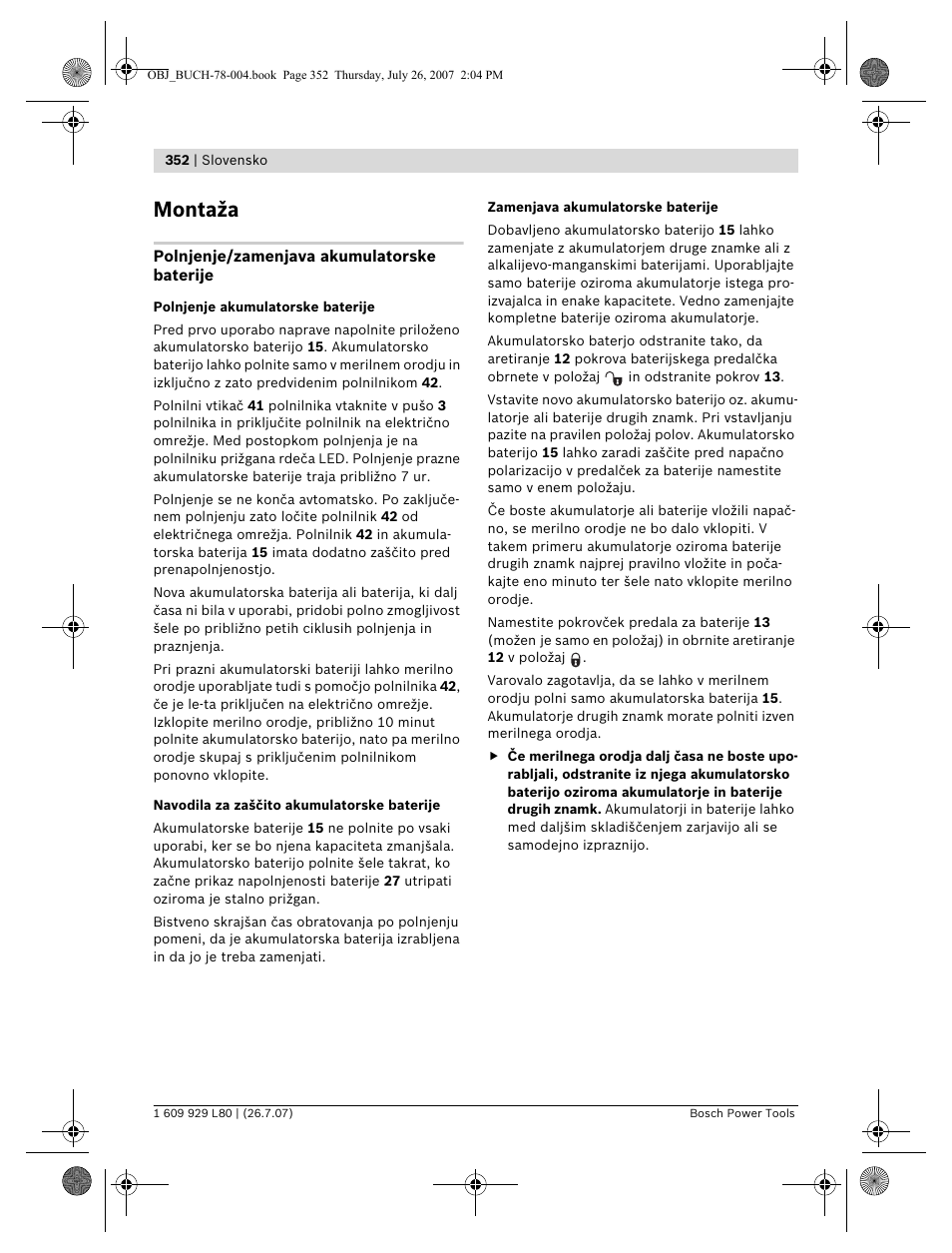 Montaža | Bosch BL 200 GC Professional User Manual | Page 352 / 419