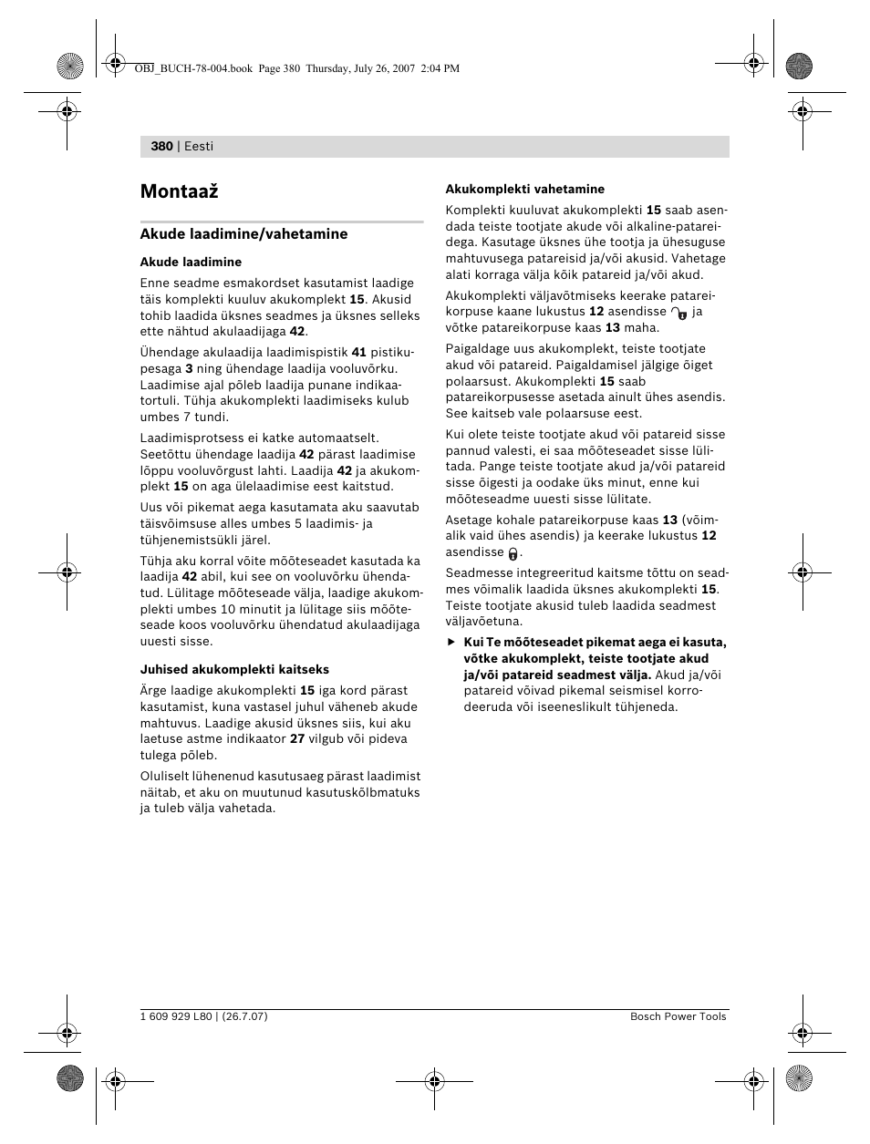 Montaaž | Bosch BL 200 GC Professional User Manual | Page 380 / 419