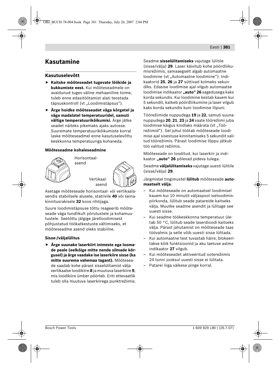 Kasutamine | Bosch BL 200 GC Professional User Manual | Page 381 / 419