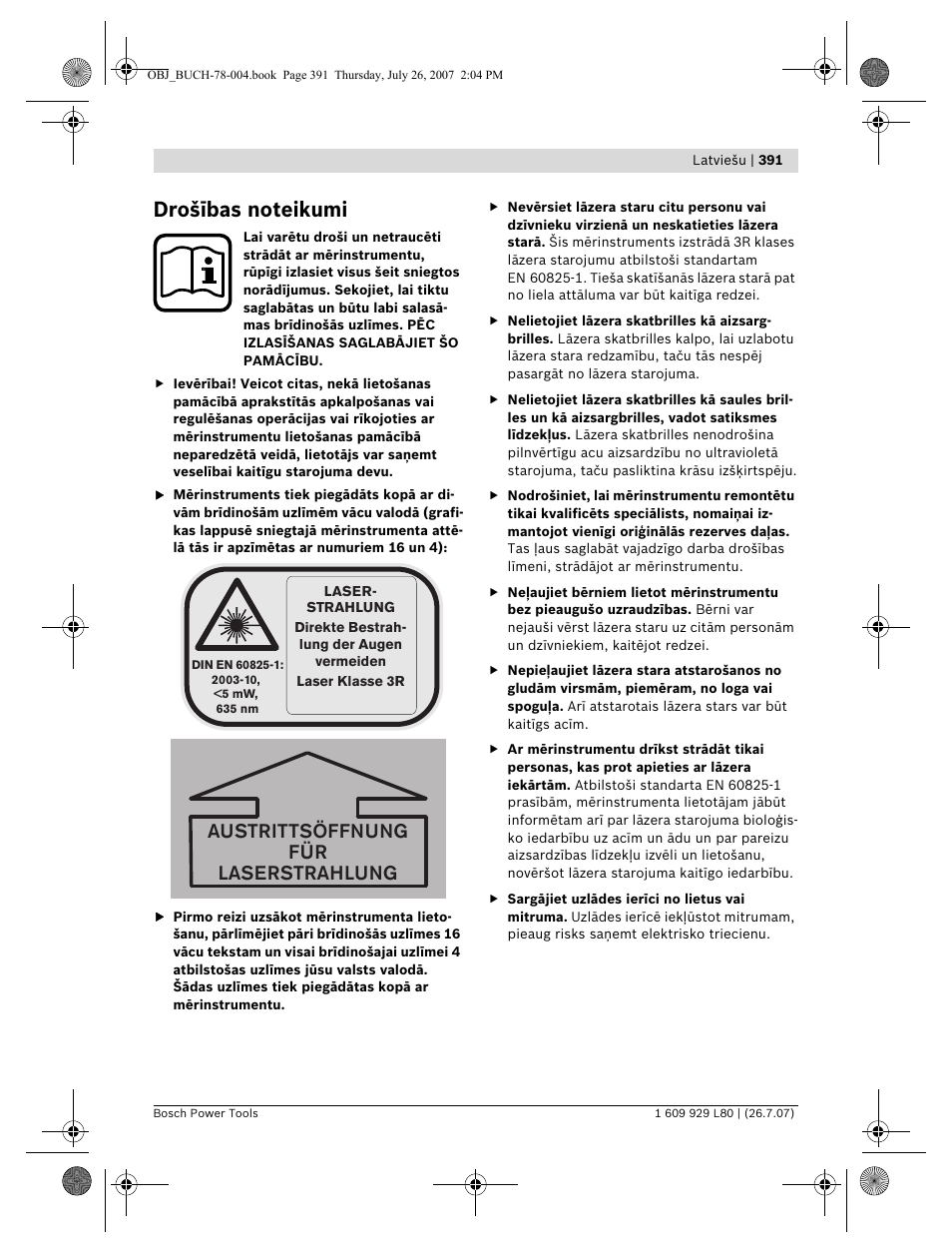 Austrittsöffnung für laserstrahlung | Bosch BL 200 GC Professional User Manual | Page 391 / 419