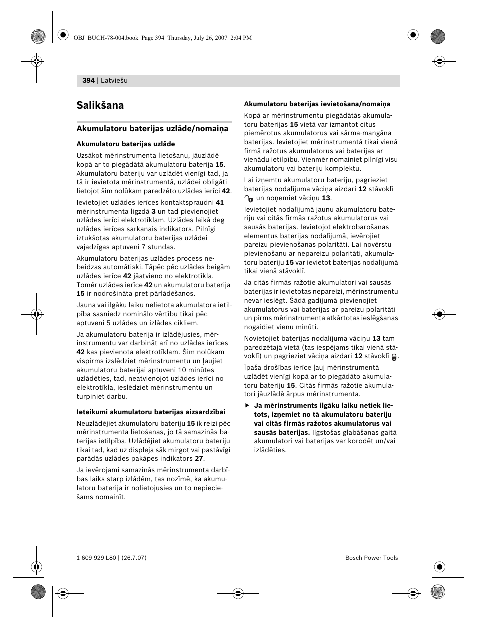 Salikšana | Bosch BL 200 GC Professional User Manual | Page 394 / 419