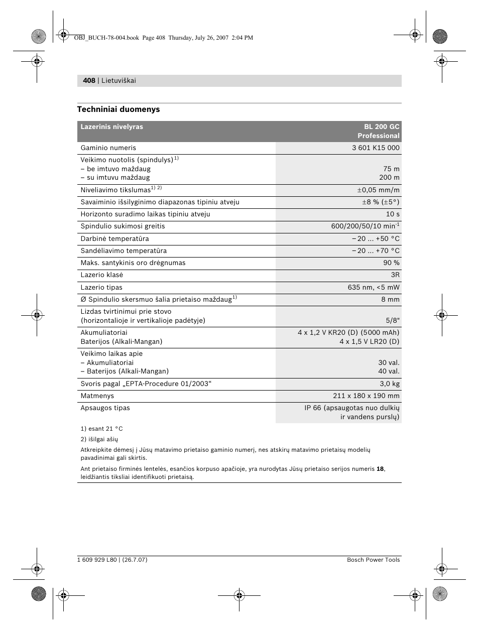 Bosch BL 200 GC Professional User Manual | Page 408 / 419